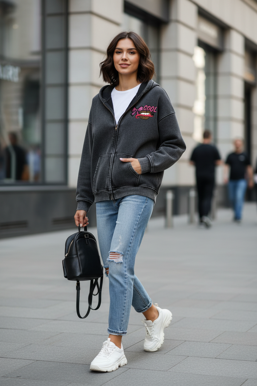 Distressed Zip Hoodie