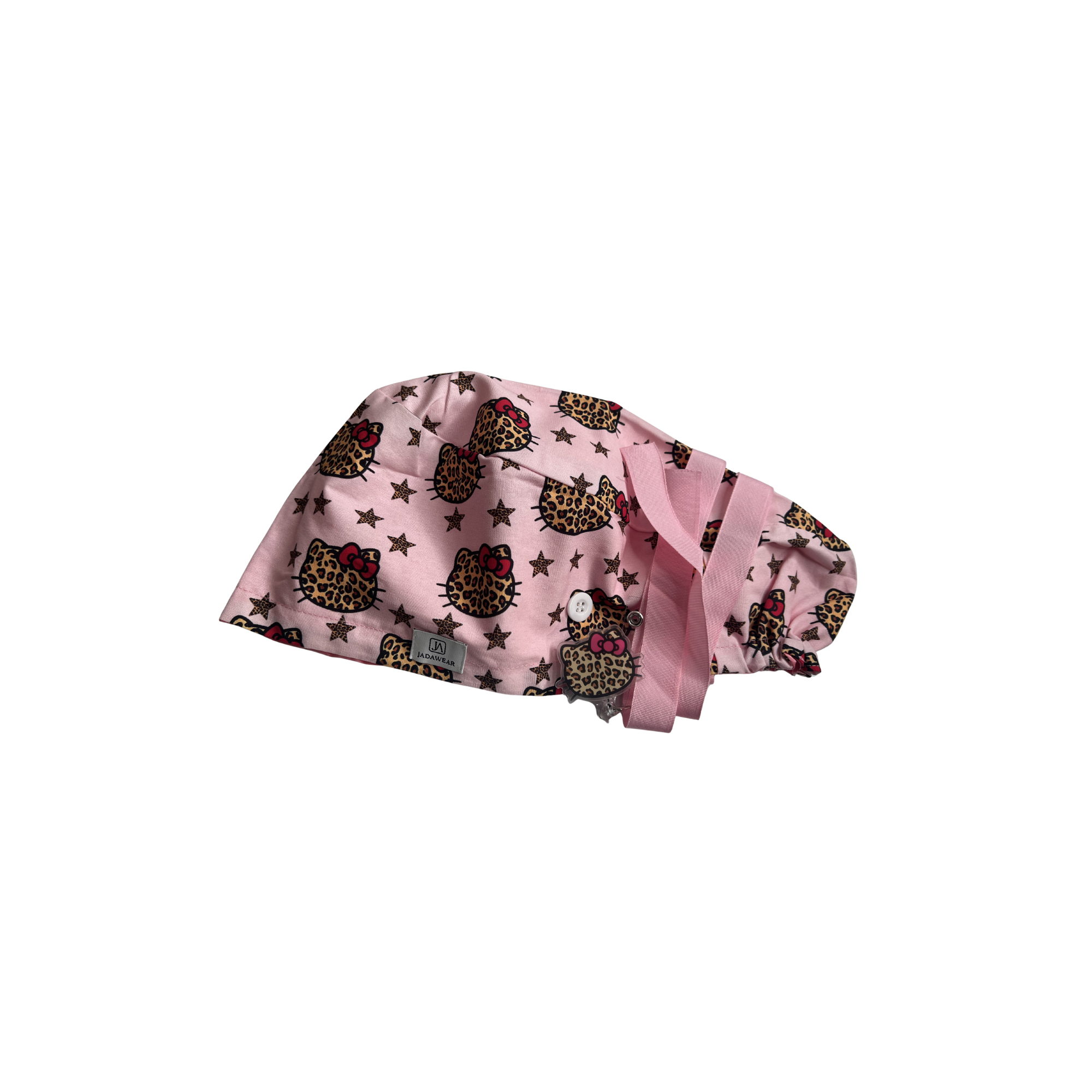 Pink Cheetah Kitty Ponytail Cap + Badge Reel