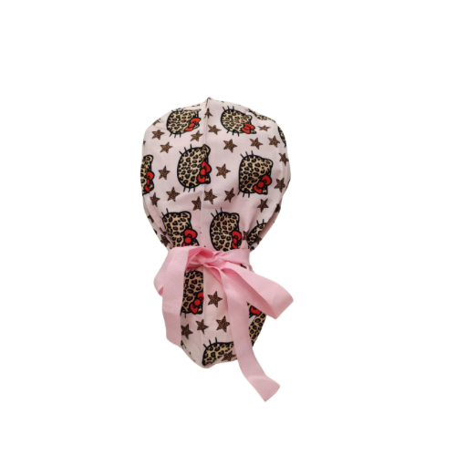 Star Pink Ponytail Scrub Cap