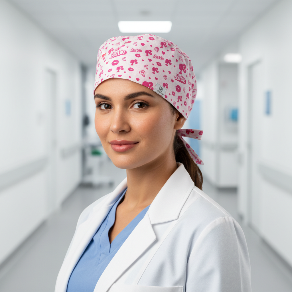 Pink & White Barbie Scrub Cap