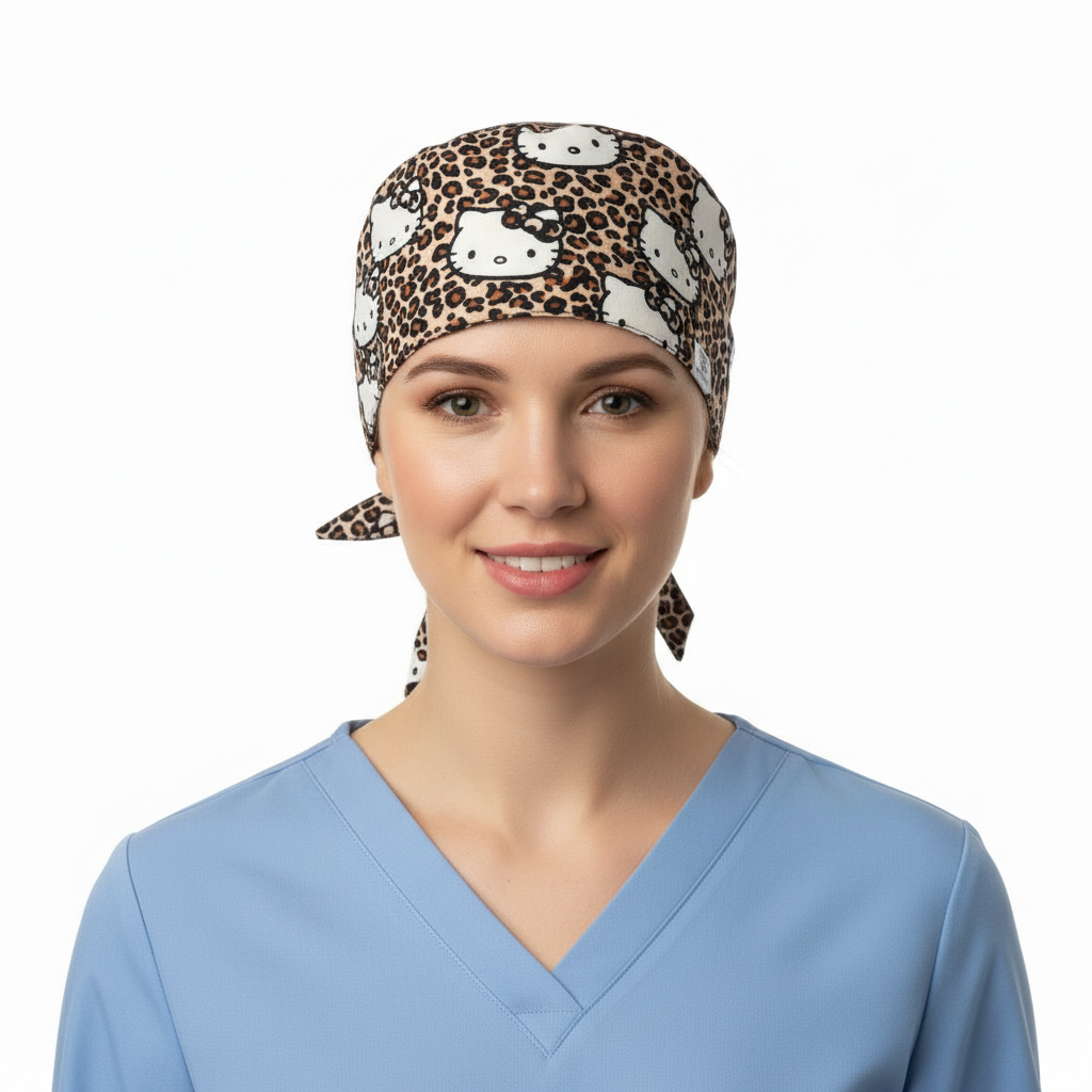 Leopard Kitty Nurse Scrub Cap